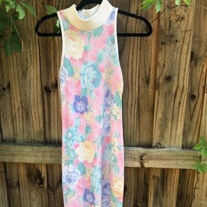 Vintage Floral Ribbed Midi-Dress